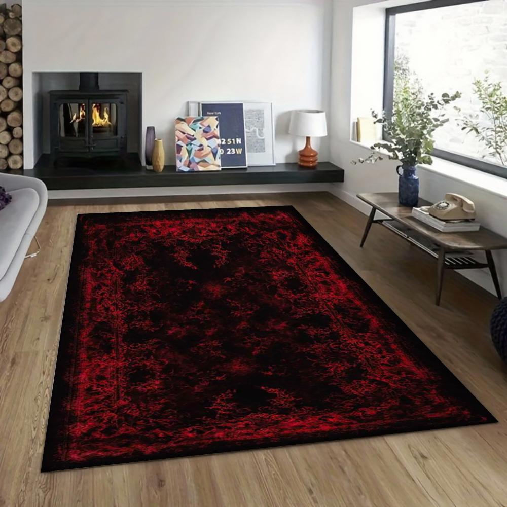 

Deep Red Black European Ornament Large Area Rug Central Floral Motif Carpet for Modern Living Room Home Decor 40x60cm