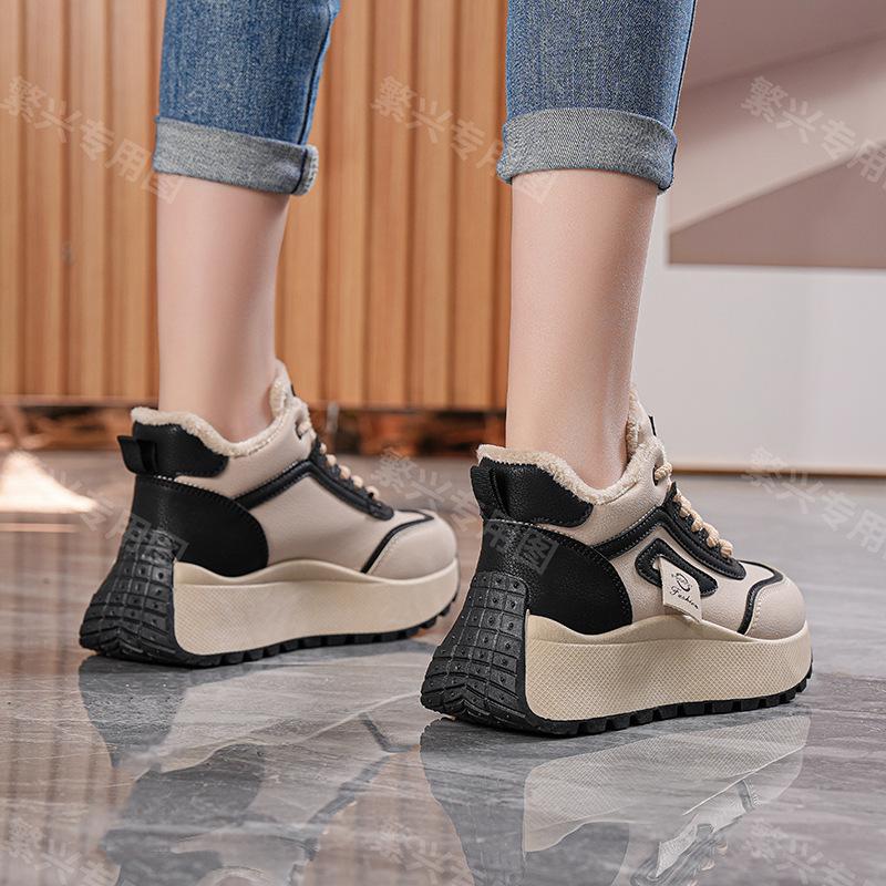 Winter velvet warm soft leather non-slip cotton shoes platform sports casual shoes