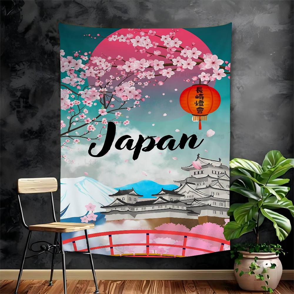 Vintage Japan Tokyo Japanese City Landscape Canvas Cartoon Tapestry Art Science Fiction Room Home Decor Wall Hanging Home Decor