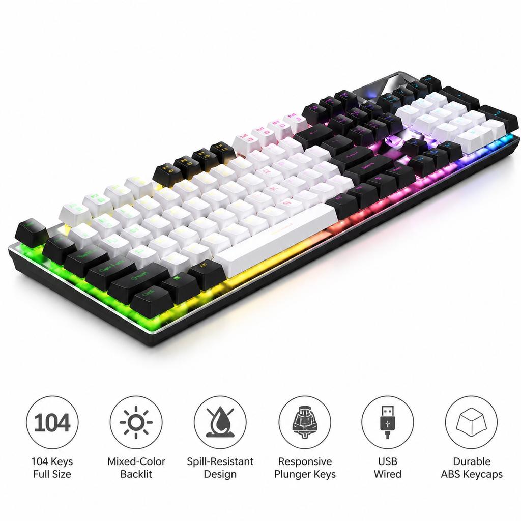 RGB Backlit Mechanical Feel Waterproof Wired Gaming Keyboard Full-Size Ergonomic Gamer Keyboard For PC Computer Laptop Tablet