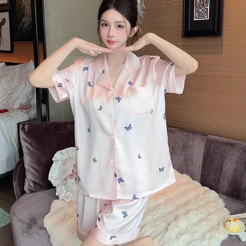 Pink Romantic Butterfly Women's Pajamas French Aesthetic Sweet Harajuku Home Pajamas New Summer Cool Short Lady Pajamas