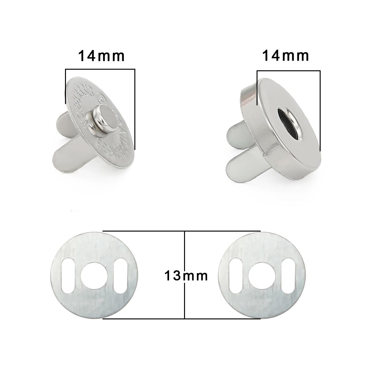 

10 компл./лот, 14/18 мм, круглая магнитная металлическая сумка с застежкой, невидимая для одежды, без шитья, автоматическая адсорбционная пряжка 14mm серебряный
