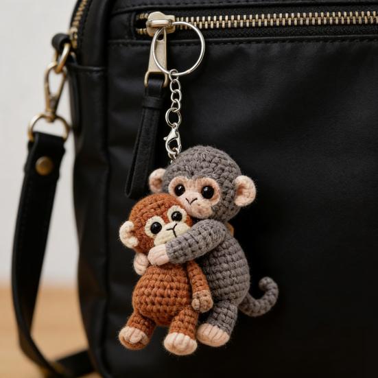 Crochet Monkey Keychain Handmade Knitted Cute Monkey Bag Charm for Backpack Purse Keys Emotional Support Gift for Family Friends