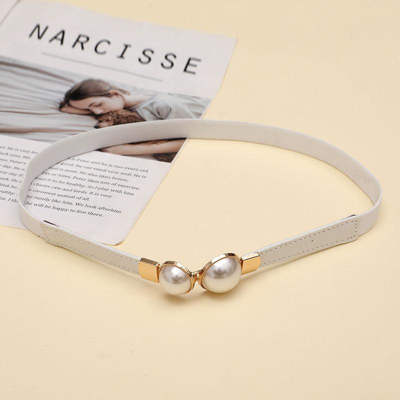 With Skirt Belt Elastic Elastic Thin Waist Seal for Women Korean Style Pearl Dress Waist Elastic Buckle College Style