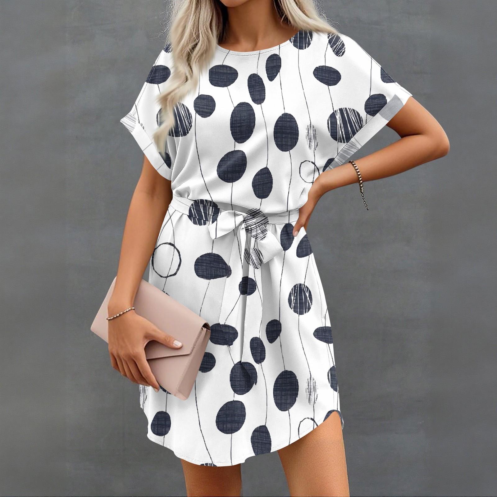 

Женские летние короткие платья с круглым вырезом, повседневное платье с рукавами «летучая мышь», с поясом для женщин XL белый