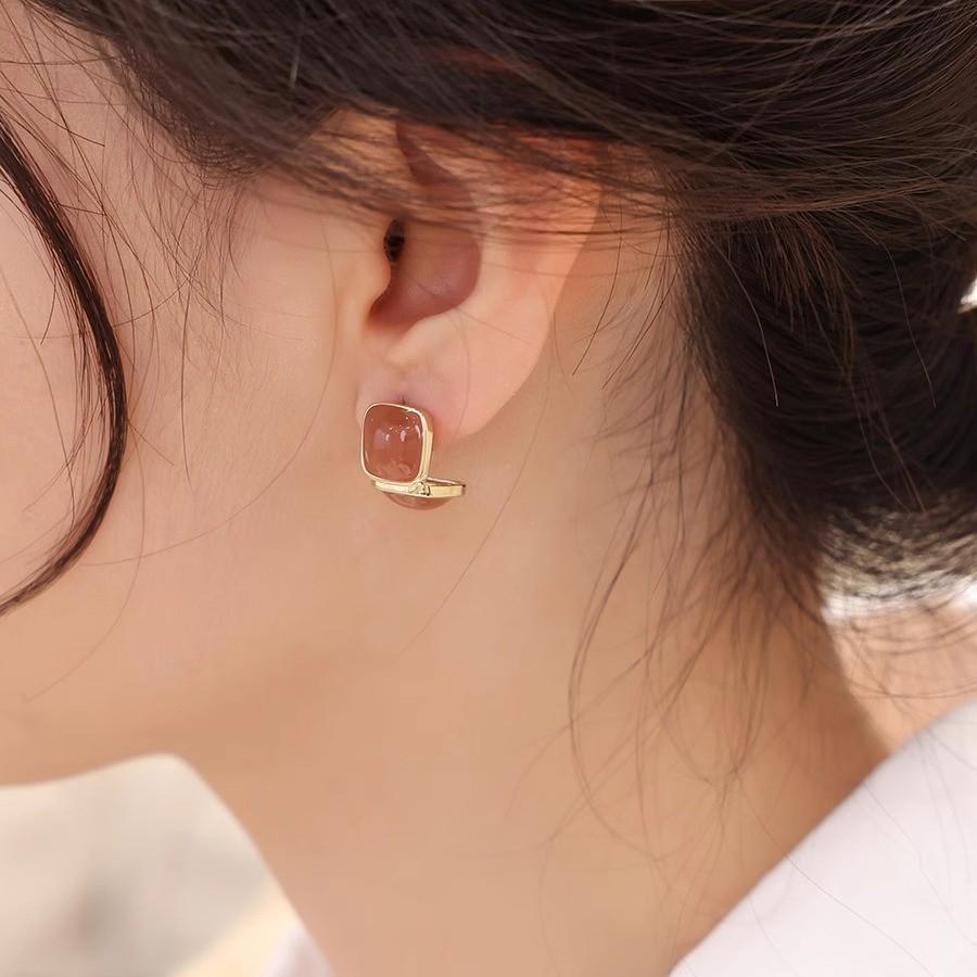 Geometric Green Retro Korean Square Earrings for Women
