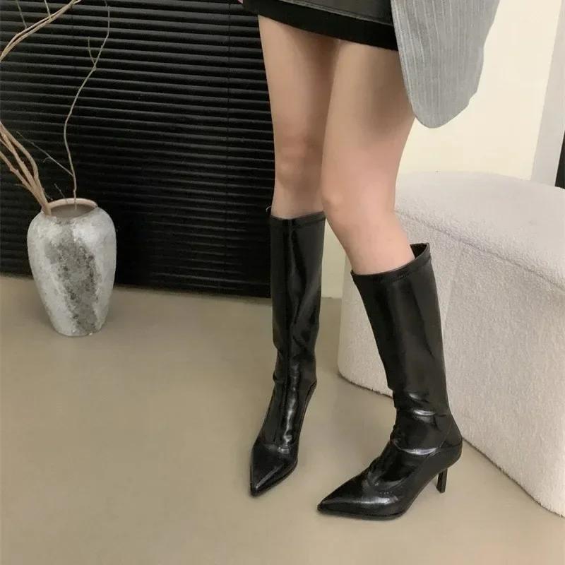 Women's Shoes 2025 High Quality Back Zip Women's Boots Fashion Leopard Print Modern Boots Women Sexy Pointed Toe Knee-High Boots