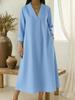 2026 European Spring Casual V-neck Cotton Linen Long Sleeve A-line Maxi Dress