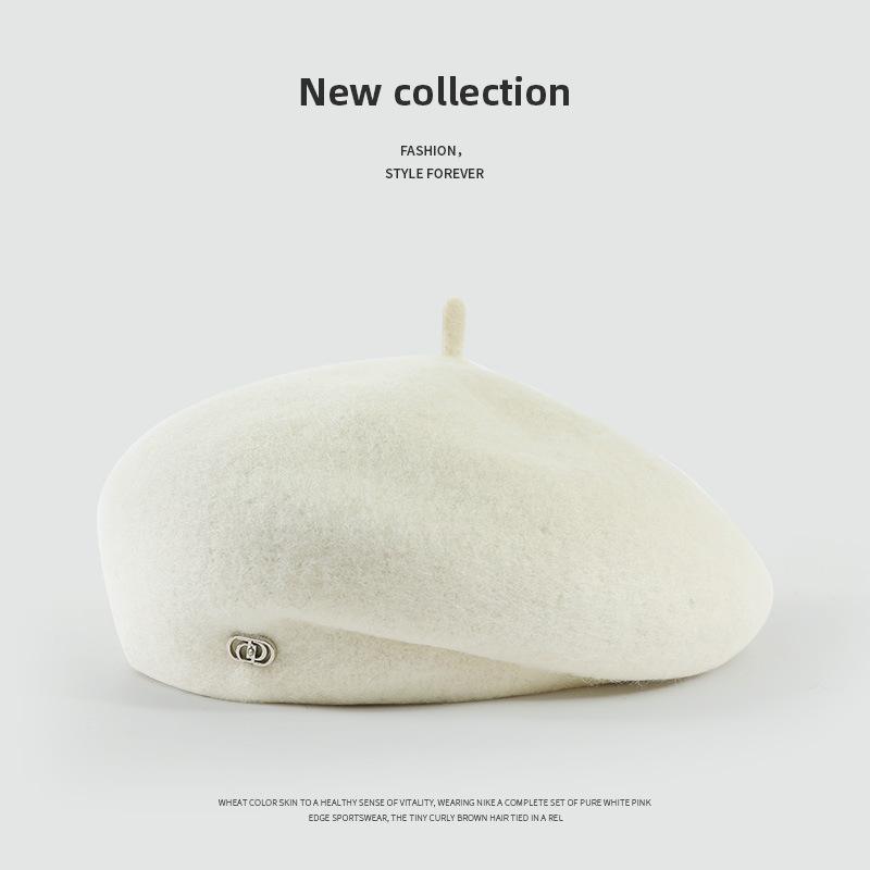 Australian Wool Beret British Retro Female Autumn and Winter Painter Hat Showing Face Small and Warm Fashion Hat