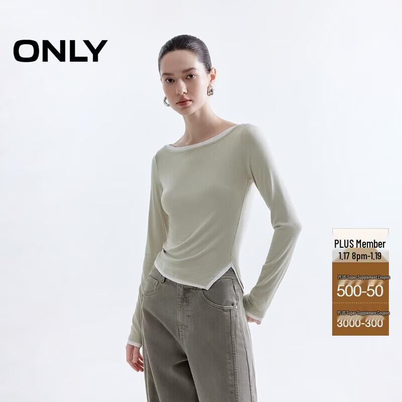 

ONLY 2025 Summer Colorblock Off-Shoulder Long Sleeve T-Shirt L