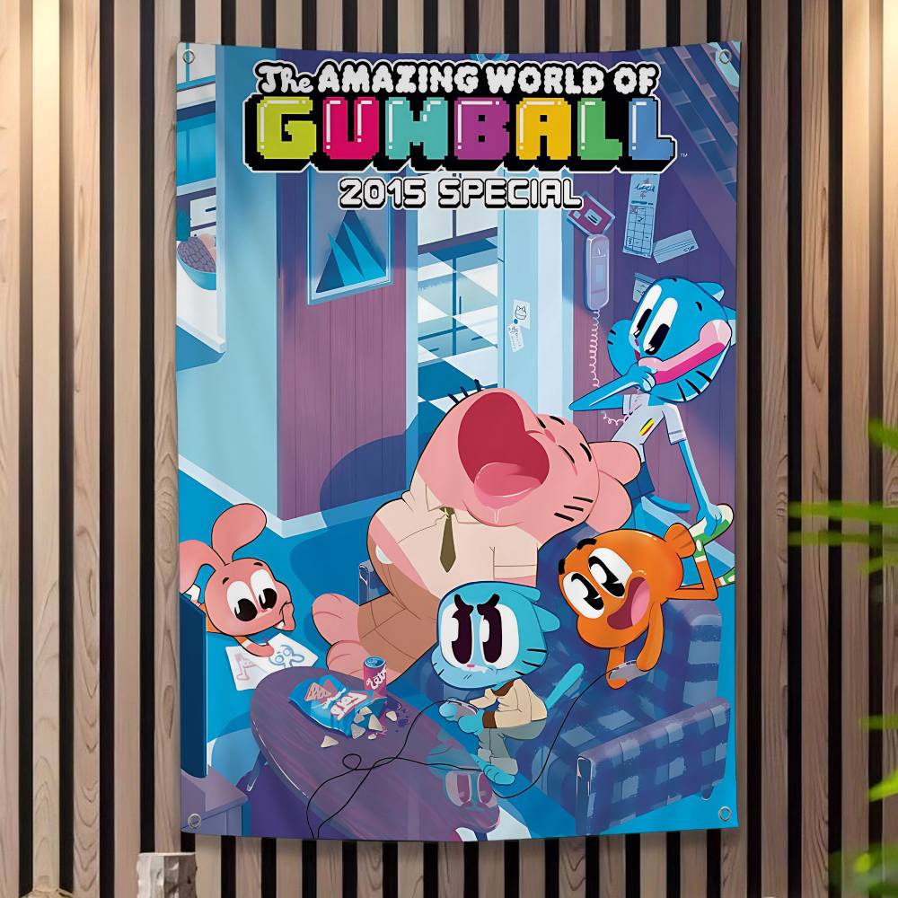 L'Incredibile Mondo Divertente di Gumball Stampa Artistica di Banner Bandiera da Parete Giapponese Appeso a Parete Anime Decorazione per la Casa
