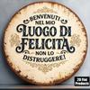Vintage Metal Round Sign 20x20 Cm with Welcome Ornament, Wall Decor