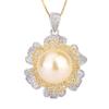 Inlaid Austrian Fritillary Pearl Gold-Plated Color Separation Diamond Flower Women'S Pendant Necklace 14Mm