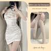 Retro Lace-Up Cheongsam with See-Through Halter Neck, Hollowed-Out Slit, Sensual Uniform Design