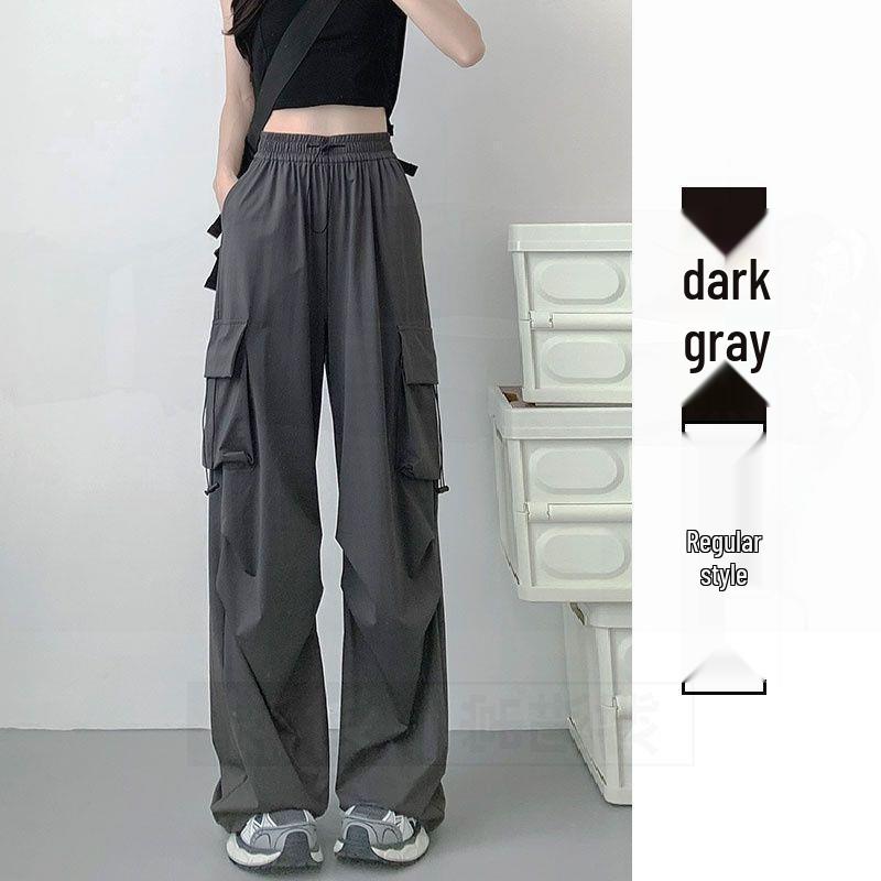 

Women s Gray High-Waist Wide-Leg Parachute Pants - Thin, Casual Petite Sportswear (2025 New Arrival) XL recommended 136-145 jin
