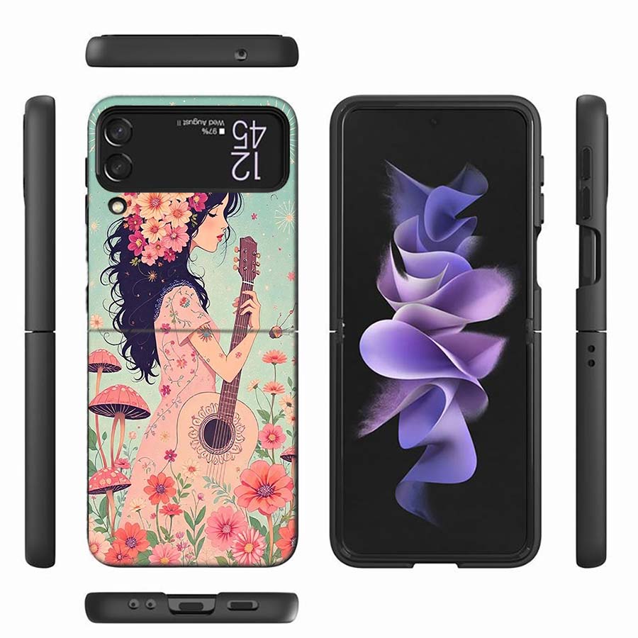 Groovy Mushroom Silhouette Phone Case For Samsung Z Flip 6 7 5G Z Flip 5 Galaxy Z Flip 3 4 5G ZFlip Shockproof Hard Cover TPU PC