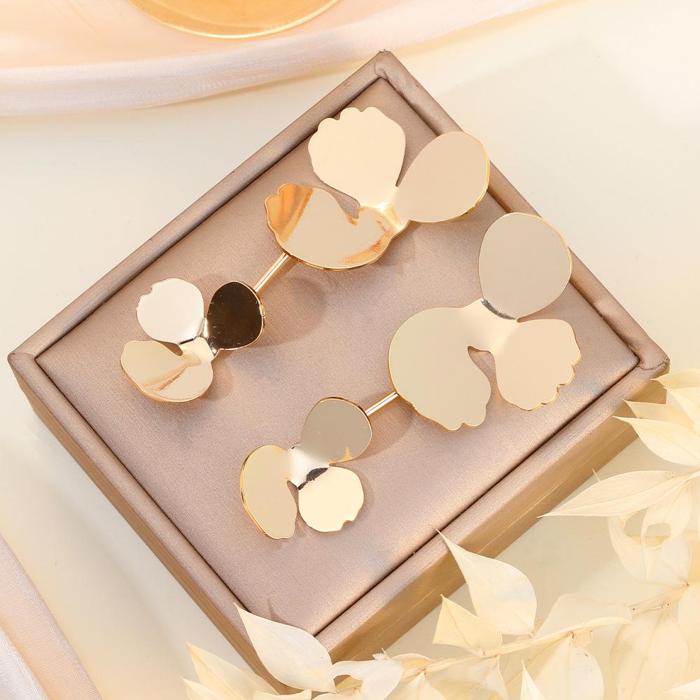 Unique Metal Floral Petal Earrings with High-End Design Sense and Personalized Style for Women