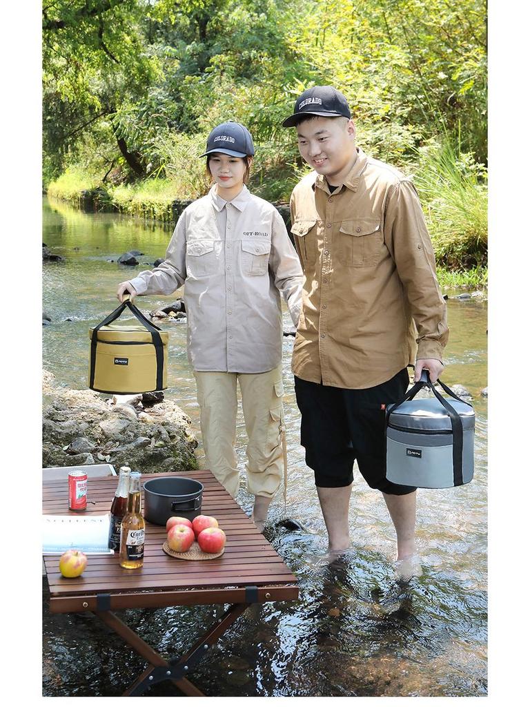 Large Outdoor Cookware & Tableware Set with Anti-Collision Gas Canister Storage and Insulated Picnic Handbag