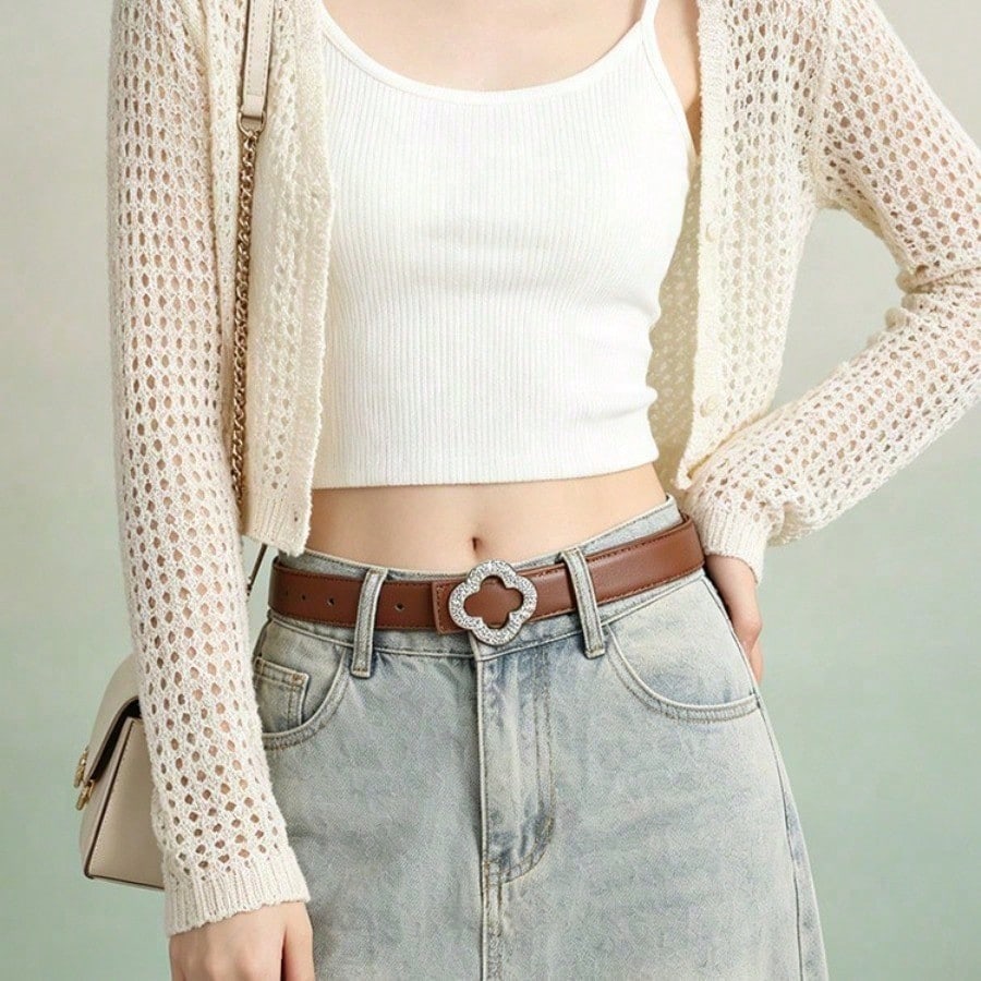 Damen Leder Schnalle Mode Trend, Hochwertiger Glatter Schnallen Gürtel