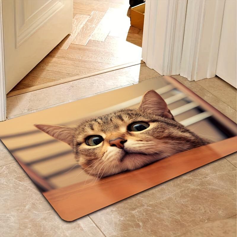 Cute Cartoon Cat Mat, Non-Slip Sponge Floor Rug, Soft Washable Door Mat for Bedroom Kitchen Bathroom