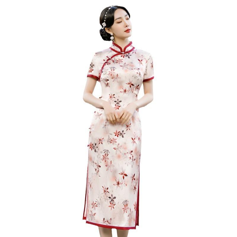 Traditional silk cheongsam 1011 new women's retro improved Chinese style young mulberry silk dress medium and long