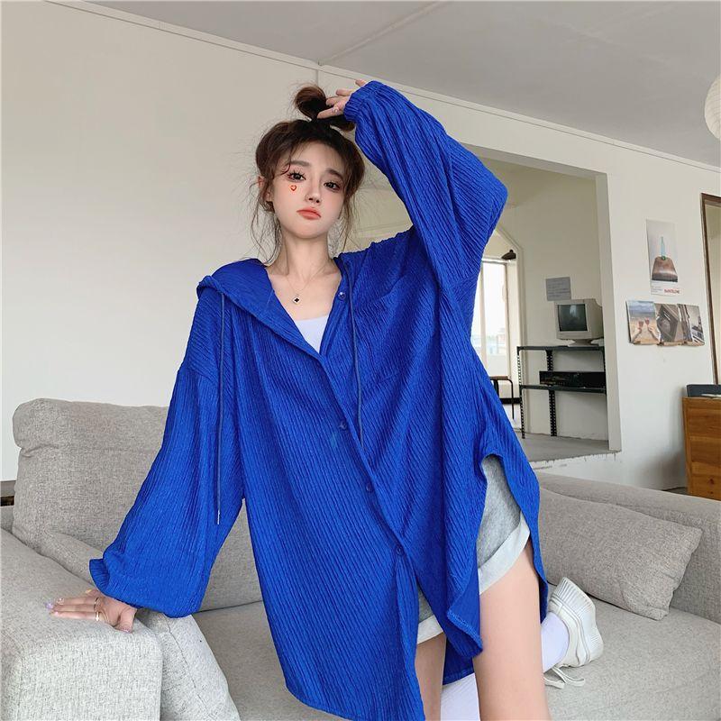 Übergroße Kapuzenmäntel Damen Sommertrend Dünner Sonnenschutz-Hoodie Mittellange Klimatisierte Strickjacke Jacke Mode Lässige Oberteile
