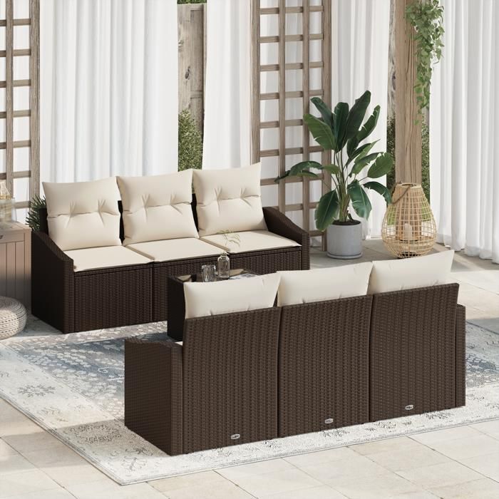 VidaXL 7-piece Garden Sofa Set with Brown Cushions Poly Rattan 3346608