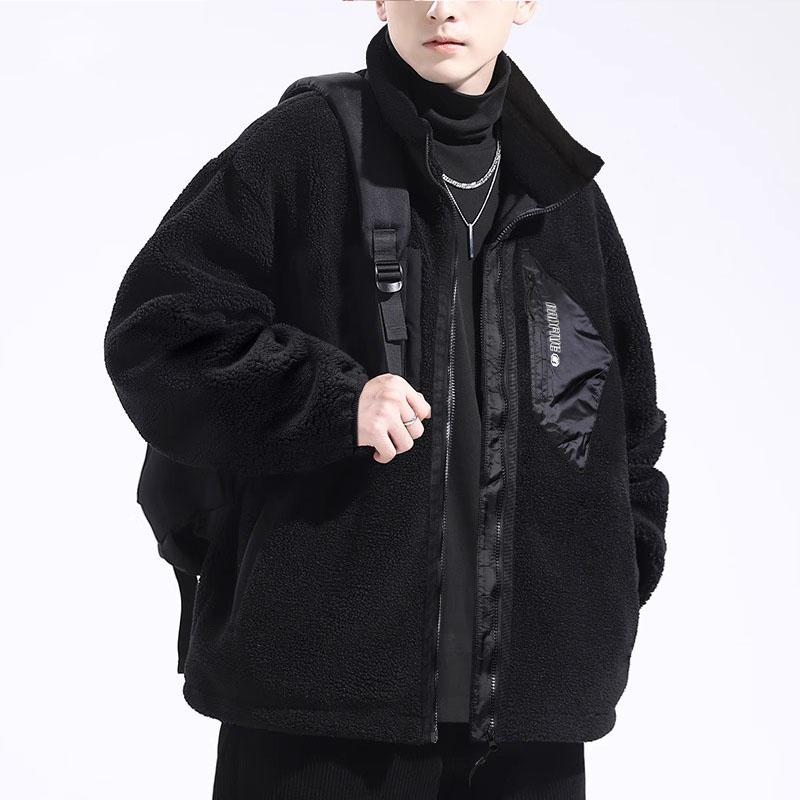 Li-Ning Badfive Basketball Series Warm Sherpa Fleece Loose Knit High Collar Plus Velvet Jacket Unisex Outerwear Black AFDR729-4