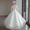 French long-sleeved light wedding dress 1011 new white simple satin niche square collar engagement robe dress