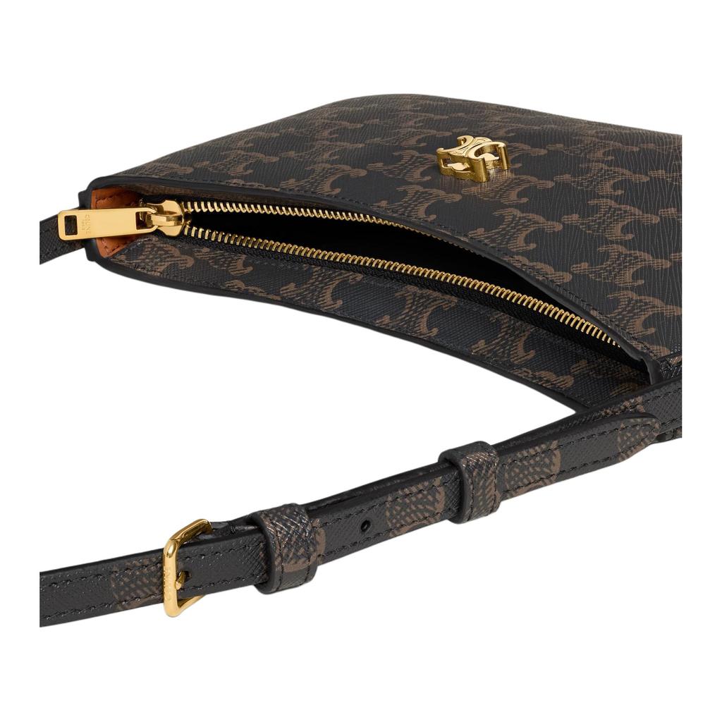 Celine Triomphe Tina Logo Print Zipper Closure Lambskin Shoulder Bag Women Shoulder Bag Black 123052DQW-38NO