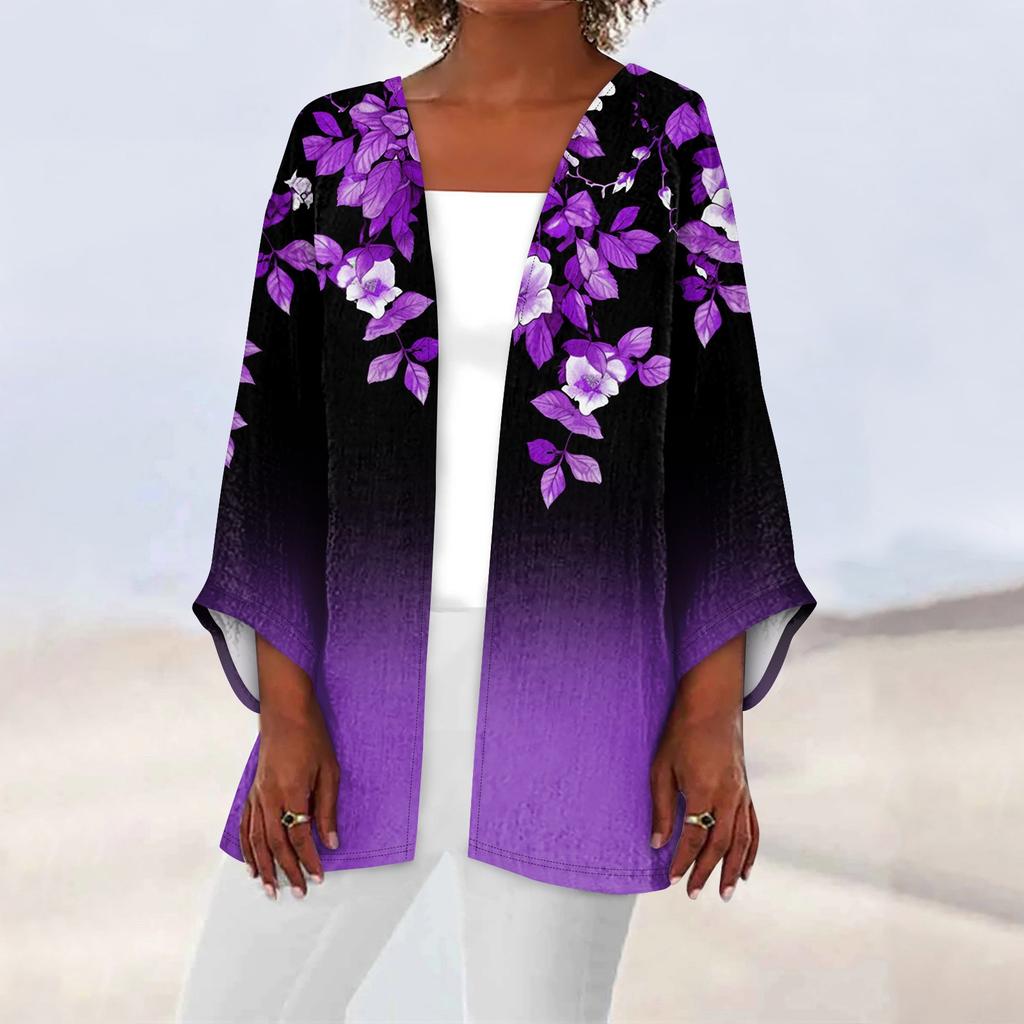 Women's Casual Fashion Retro Printed Lightweight Medium Length Jacket Cardigan
