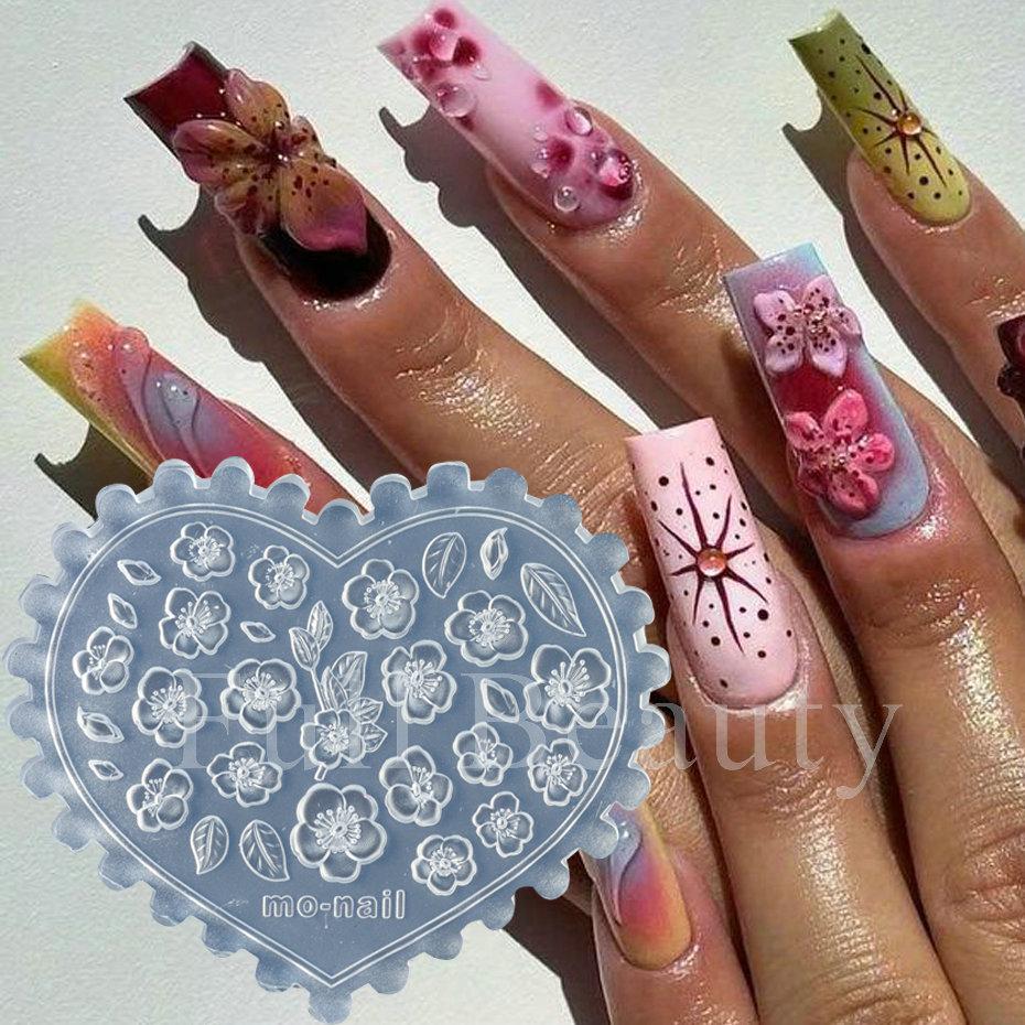 Nail Art Silicone Mold, Mushroom Tulip Peach Blossom Flower Leaf Mango Three-Dimensional Engraving Mold