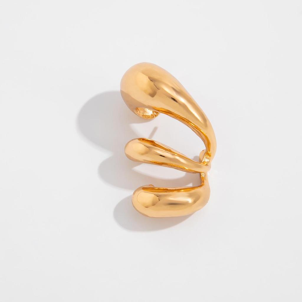 European & American Style Glossy Metal Water Drop Ear Clips: Geometric Pleated Circle Stud Earrings & Ear Cuffs.