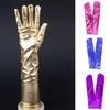 Women Faux Leather Sparkly Metallic Long Gloves for Evening Costume Party Dance