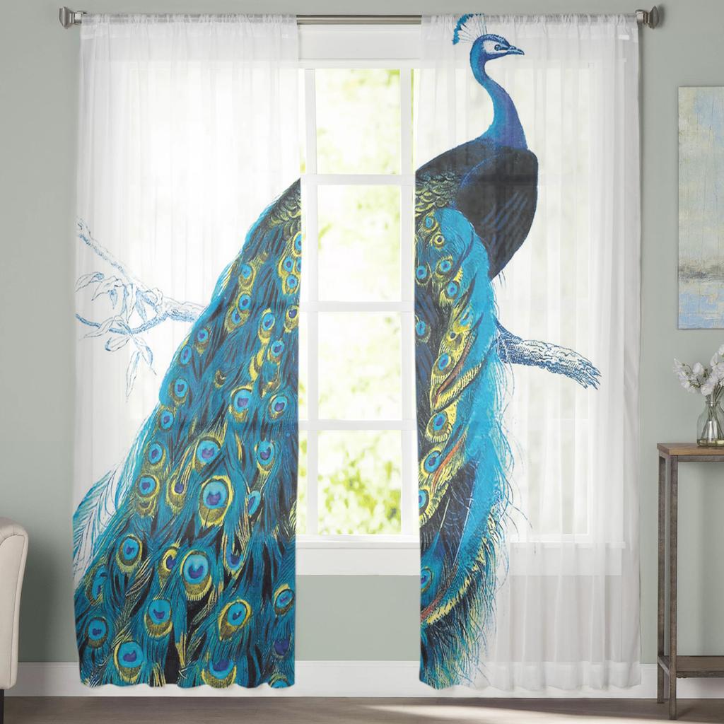 Elegant White Peacock Feather Tulle Curtains For Living Room Bedroom Kitchen Window Decor Sheer Voile