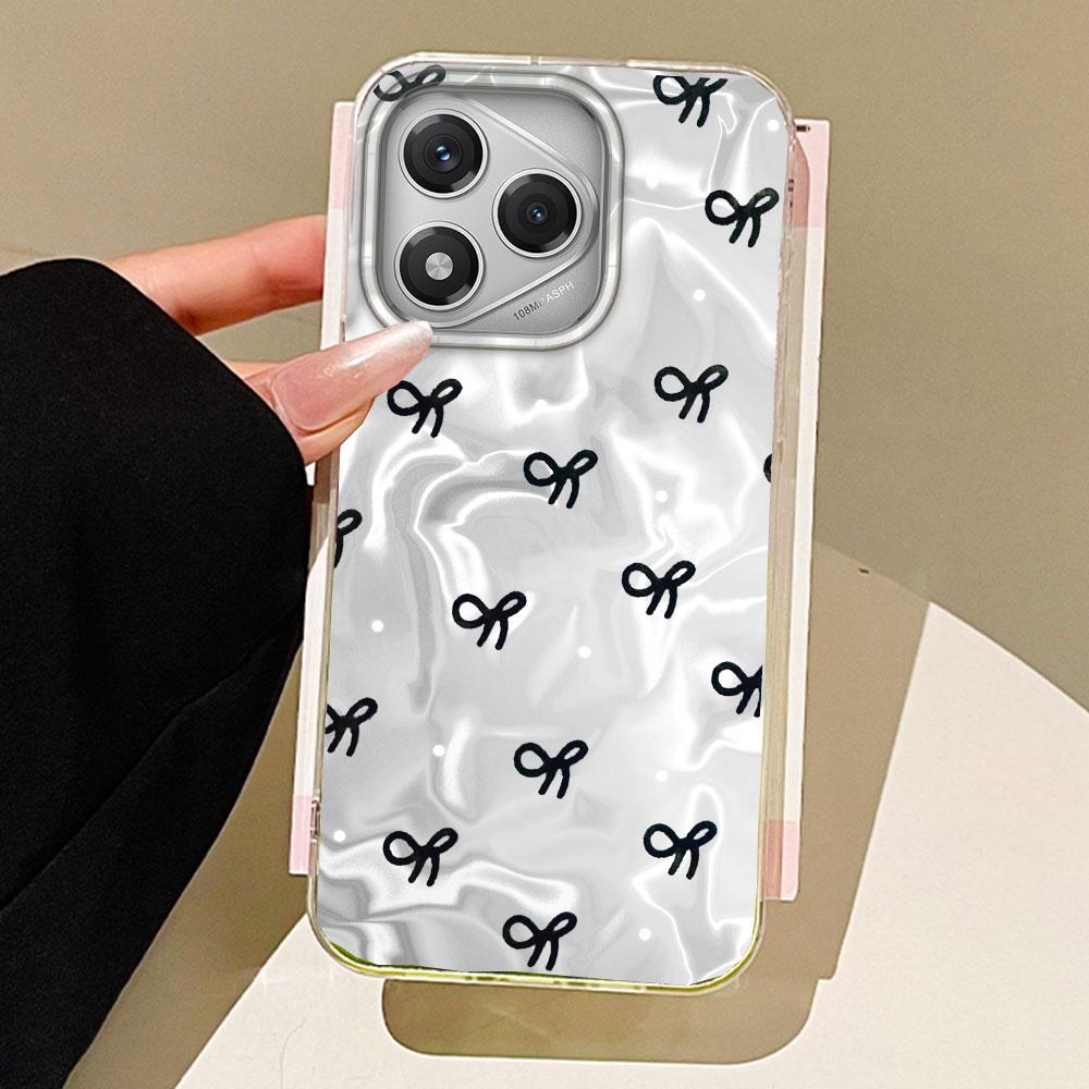 

Чехол для телефона для женщин и девушек с черным бантом и круглым горошком для Honor 400 200 90 Smart Pro Magic7 6 5 70 Lite X9a X9c X8b X8a X8c X7c Honor Play 8T 5G белый