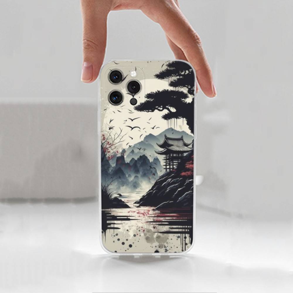 Art Style Japanese Phone For iPhone 14,13,12,11,17,16,15,Pro,X,XS,XR,SE,Max,Plus,Mini Transparent Soft Cover