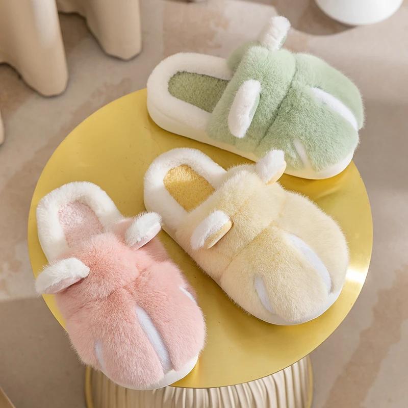 Fashion Platform Fluffy Slippers Women House Flats Cute Cartoon Designer Luxury Winter Shoes Girls Fashion Plush Casual Footwear Elegant