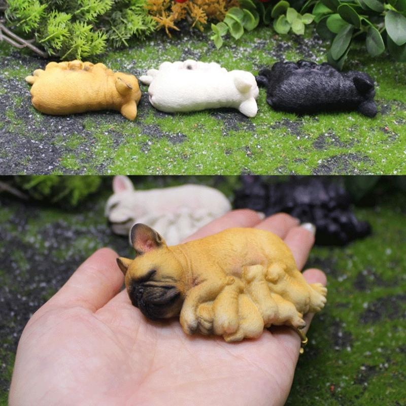 Nurturing Dog Miniature Nursing Mom French Dog and Baby Puppies Resins Figurine for Home Tabletop Shelf Display Ornament