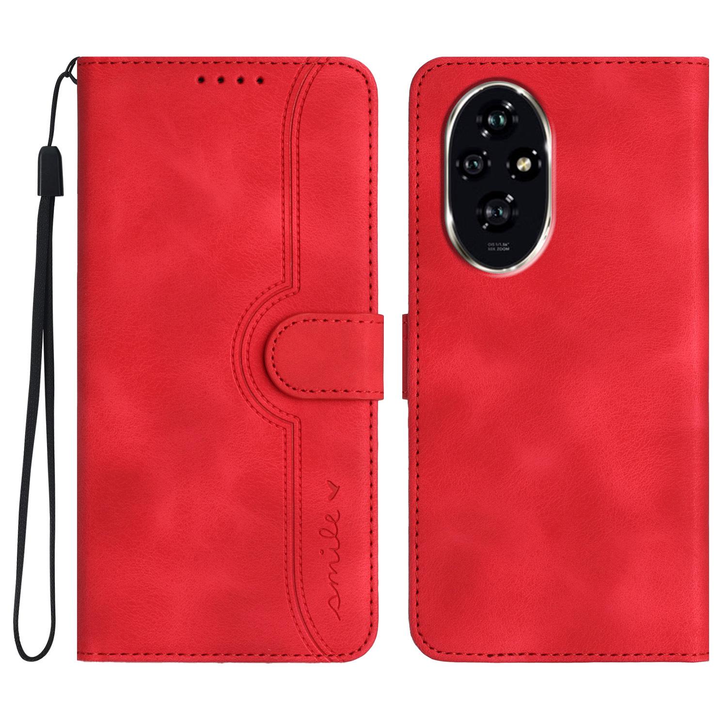 

YX0030 For Honor 200 Pro 5G Case Smile Imprinted Leather Phone Cover with Hand Strap Red