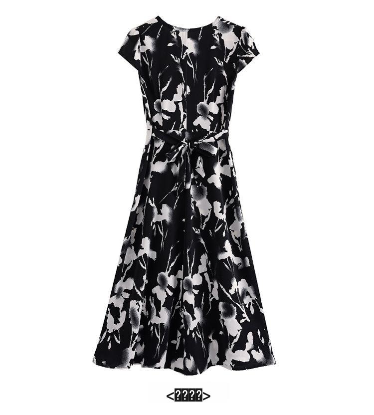 Vestido Floral de Verano Talla Grande - Manga Corta, Cintura Definida, Estilo Delgado