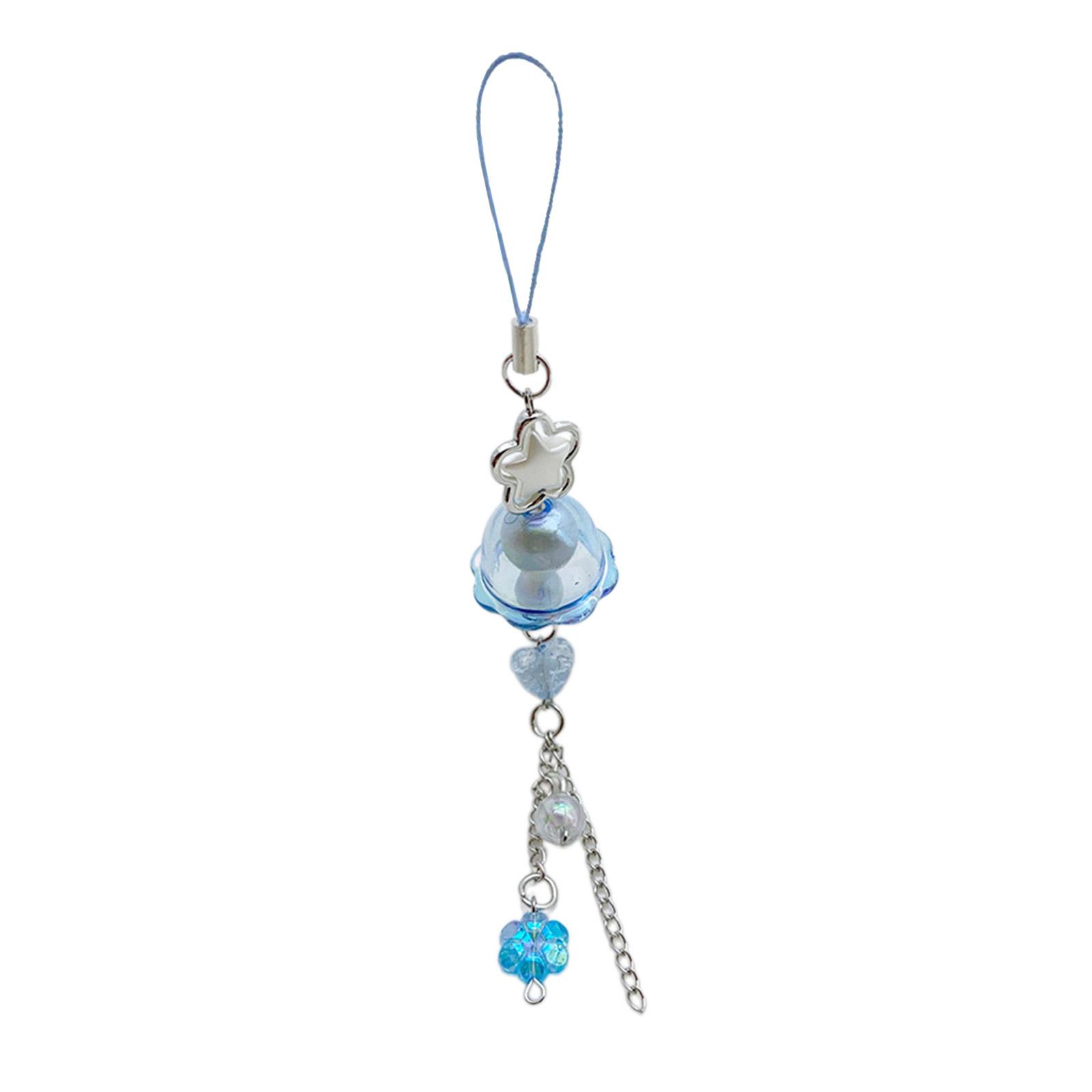 

Милый ремешок-цепочка для телефона, ремешок со звездой и сердцем, подвеска из бисера, подвеска для телефона, подвесное украшение, милые аксессуары для телефона синий