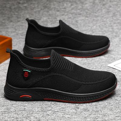 Flying Woven Men's Shoes Simple Round Head Flat Bottom Casual Walking Shoes Soft Sole One Pedal Sports Shoes Men
