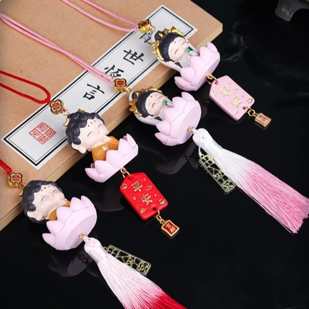 Cute Buddha Guanyin Car Pendant Chinese Style Cartoon Buddha Figures  Car Interior Decoration