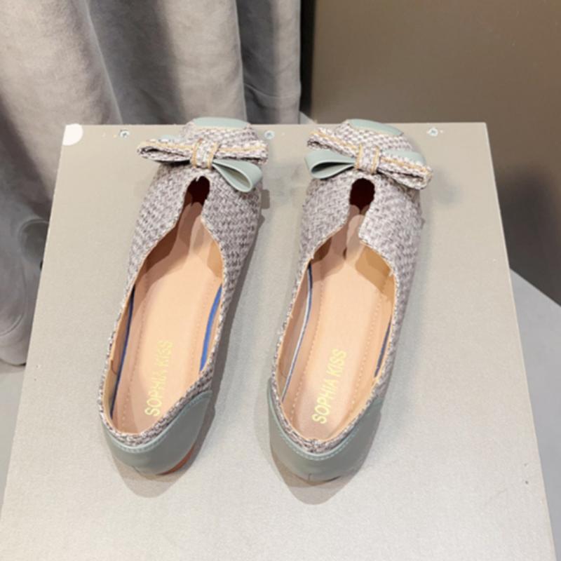 Spring and Summer Women's Woven Fabric Versatile Square Toe Shallow Flat Toe Shoes