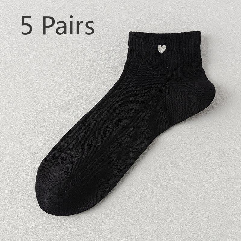 

5 Pairs Spring and Summer Socks Ladies Do Not Fall Off The Heel Sweet Love Embroidery Thin Mesh Breathable Boneless Low Short Cotton Socks 5 pairs чёрный