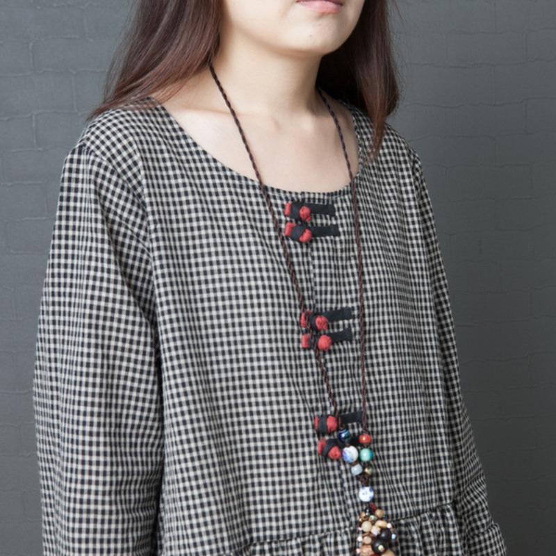 Plus Size Women's Round Neck Checkered Dress