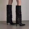 Fashion Sexy Women Knee High Heels Boots Pointed Toe Heeled Shoes Elegant Winter New 2025 Dress Party Goth Chelsea Fashion Boots Pumps
