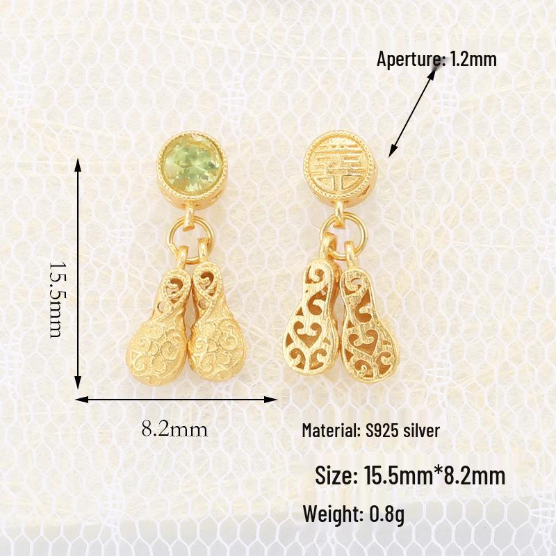 S925 Sterling Silver Inlaid Natural Peridot Diopside Loose Beads Spacer for DIY Bracelet Necklace T7