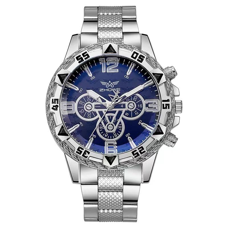 Business Casual Fashion Large Dial Alloy Steel Belt Blue Quartz Men'S Watch